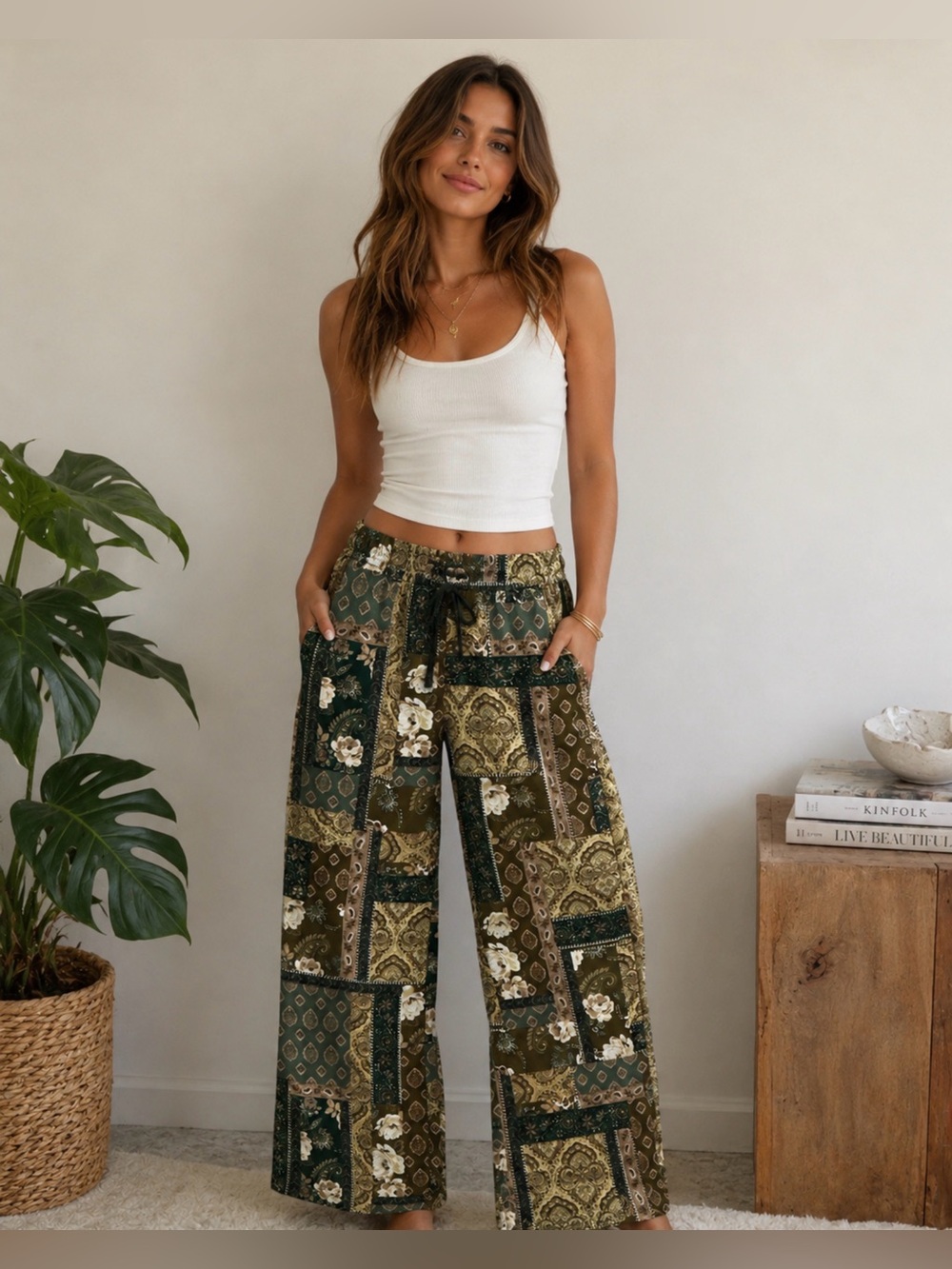 NWT Love Poem Boho Straight-Leg Pants ~ Brown